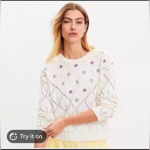 Cream Knit Sweater with Embroidered Flowers NEVER WORN